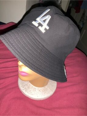 Fashion Nova Black Bucket Hat with White LA Logo